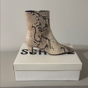 SCHUTZ Beige and Black Snake Print Ankle Boots